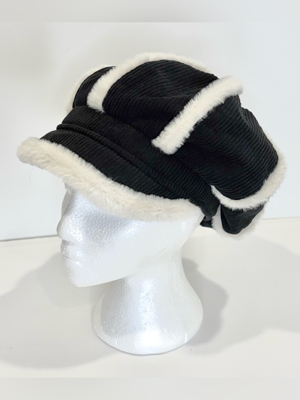 Black corduroy newsboy cap